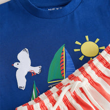 Load image into Gallery viewer, Blue Short Sleeve T-Shirt & Pattern Shorts Set