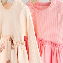 Load image into Gallery viewer, Pink/White Bear Print Baby Jersey Dresses 2 Pack