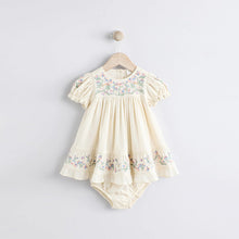 Load image into Gallery viewer, Cream Floral Embroidered Baby 100% Cotton Dress (0mths-18mth)