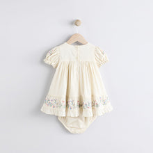 Load image into Gallery viewer, Cream Floral Embroidered Baby 100% Cotton Dress (0mths-18mth)