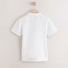 Load image into Gallery viewer, White Textured Short Sleeve Quarter Zip Polo Shirt