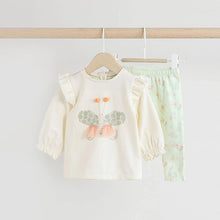Load image into Gallery viewer, White and Sage Green Butterfly Baby Long Sleeve Top and Leggings