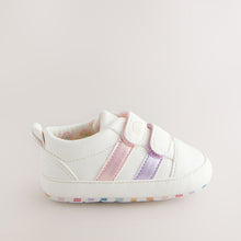 Load image into Gallery viewer, White Rainbow Touch Fasten Baby Trainers
