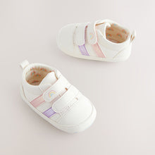 Load image into Gallery viewer, White Rainbow Touch Fasten Baby Trainers