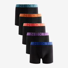 Load image into Gallery viewer, Black Bright Colour Waistband Trunks Boxers 5 Pack