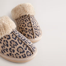 Load image into Gallery viewer, Animal Suede Faux Fur Lined Mule Slippers