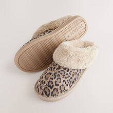 Load image into Gallery viewer, Animal Suede Faux Fur Lined Mule Slippers