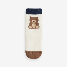 Load image into Gallery viewer, Navy/Ecru Bear Cosy Terry Cotton Rich Socks 5 Pack
