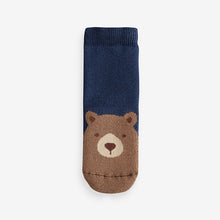 Load image into Gallery viewer, Navy/Ecru Bear Cosy Terry Cotton Rich Socks 5 Pack