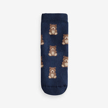 Load image into Gallery viewer, Navy/Ecru Bear Cosy Terry Cotton Rich Socks 5 Pack