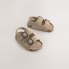 Load image into Gallery viewer, Stone Standard Fit (F) Double Buckle Leather Sandals