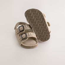 Load image into Gallery viewer, Stone Standard Fit (F) Double Buckle Leather Sandals