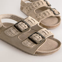 Load image into Gallery viewer, Stone Standard Fit (F) Double Buckle Leather Sandals