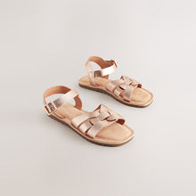 Load image into Gallery viewer, Rose Gold Standard Fit (F) Leather Woven Sandals