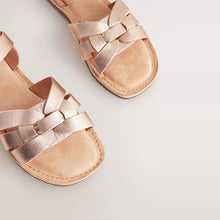 Load image into Gallery viewer, Rose Gold Standard Fit (F) Leather Woven Sandals