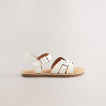 Load image into Gallery viewer, White Standard Fit (F) Leather Woven Sandals