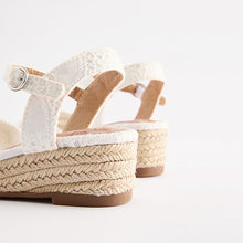 Load image into Gallery viewer, White Broderie Wedge Sandals