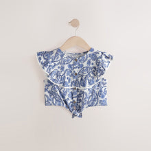 Load image into Gallery viewer, Blue Floral 100% Cotton Tie Front Blouse (3-12yrs)