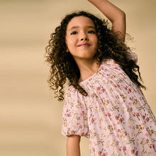 Load image into Gallery viewer, Lilac Purple Floral Puff Sleeve Summer Dress (3-12yrs)