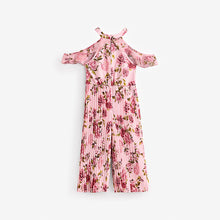 Load image into Gallery viewer, Pink Floral Cold-Shoulder Jumpsuit (3-12yrs)