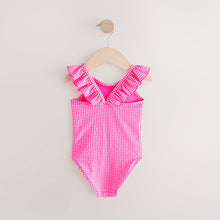 Load image into Gallery viewer, Pink Gingham Frill Shoulder Swimsuit (6mths-6yrs)
