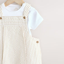 Load image into Gallery viewer, Neutral Stripe Woven Dungaree and Bodysuit Set (0mths-18mth)