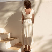 Load image into Gallery viewer, Cream 100% Cotton Summer Midi T-Shirt Dress