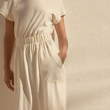 Load image into Gallery viewer, Cream 100% Cotton Summer Midi T-Shirt Dress