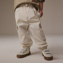 Load image into Gallery viewer, Neutral 100% Cotton Baggy Cargo Trousers with Toggle Waist (3mths-6yrs)
