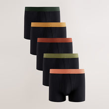 Load image into Gallery viewer, Black Orange/Green Waistband 5 Pack A-Front Cotton Rich Boxers