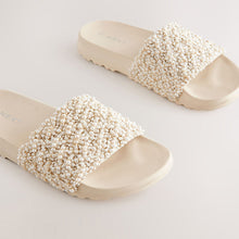 Load image into Gallery viewer, Ivory Pearl Woven Sliders