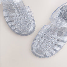 Load image into Gallery viewer, Silver Glitter Jelly Sandals