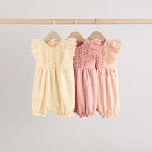 Load image into Gallery viewer, Tonal Pink Broderie 3 Pack Baby Rompers