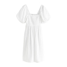 Load image into Gallery viewer, White Puff Sleeve Off Shoulder Midi Dress