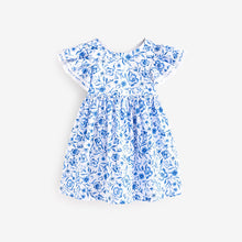 Load image into Gallery viewer, Blue Floral Angel Sleeve Dress (3mths-6yrs)