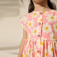Load image into Gallery viewer, Pink Flower Button Through Summer Dress (3mths-6yrs)
