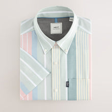 Load image into Gallery viewer, Blue/Pink/Green Pastel Short Sleeve With Button Down Collar Stripe Easy Iron Oxford Shirt