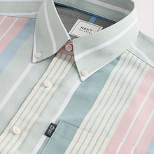 Load image into Gallery viewer, Blue/Pink/Green Pastel Short Sleeve With Button Down Collar Stripe Easy Iron Oxford Shirt