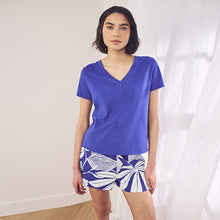 Load image into Gallery viewer, Cobalt Blue Leaf Short Set Pyjamas