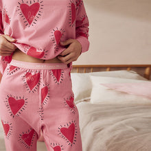 Load image into Gallery viewer, Pink Heart 100% Cotton Long Sleeve Pyjamas