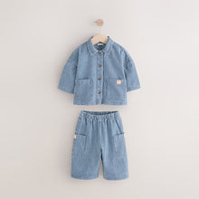 Load image into Gallery viewer, Blue Ticking Stripe 100% Cotton Shirt And Trousers Set (3mths-6yrs)