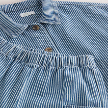 Load image into Gallery viewer, Blue Ticking Stripe 100% Cotton Shirt And Trousers Set (3mths-6yrs)