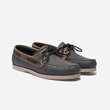 Load image into Gallery viewer, Men's Boat Shoes Navy and Beige Leather