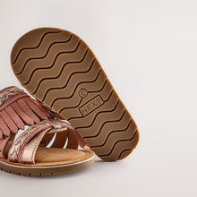 Load image into Gallery viewer, Tan Brown Suede Fringe Sandals