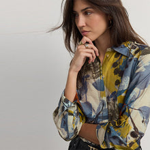 Load image into Gallery viewer, Abstract Blue Print Long Sleeve Button Down Shirt