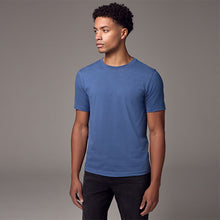 Load image into Gallery viewer, Blue Slim Fit Essential Crew Neck Cotton T-Shirt