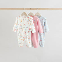 Load image into Gallery viewer, Pink 3 Pack Two Way Zip Baby Sleepsuits (0mths-18mth)