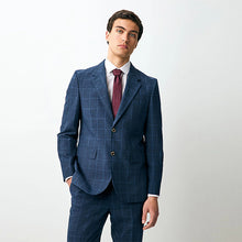 Load image into Gallery viewer, Navy Linen Blend Check Slim Suit Jacket
