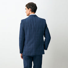 Load image into Gallery viewer, Navy Linen Blend Check Slim Suit Jacket
