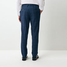 Load image into Gallery viewer, Navy Slim Linen Blend Check Suit Trousers